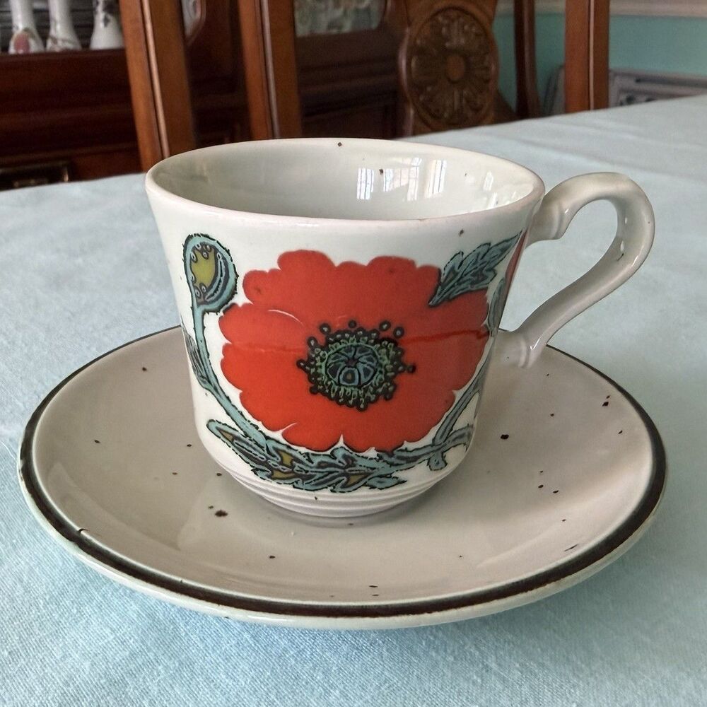 Johnson Bros Kings Road Cup & Saucer Ironstone Poppy Blossom